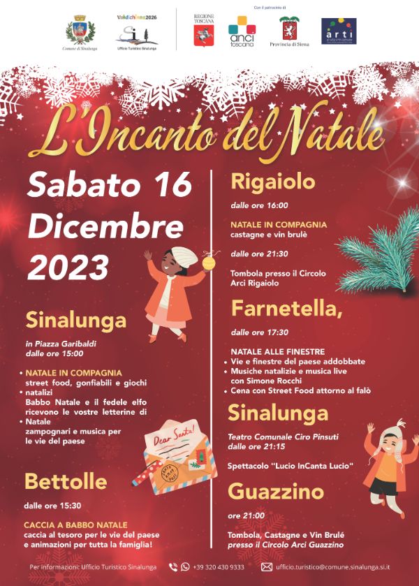 locandina 16 dicembre 2023 degli eventi natalizi a Sinalunga